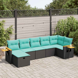 vidaXL 7-delige Loungeset met kussens poly rattan zwart