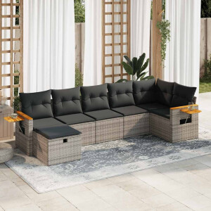 vidaXL 7-delige Loungeset met kussens poly rattan grijs
