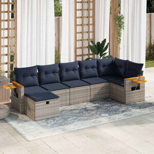 vidaXL 7-delige Loungeset met kussens poly rattan grijs