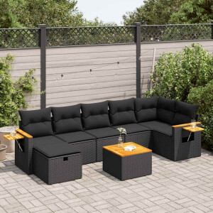 vidaXL 8-delige Loungeset met kussens poly rattan zwart