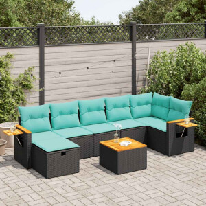 vidaXL 8-delige Loungeset met kussens poly rattan zwart
