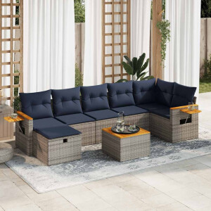 vidaXL 8-delige Loungeset met kussens poly rattan grijs