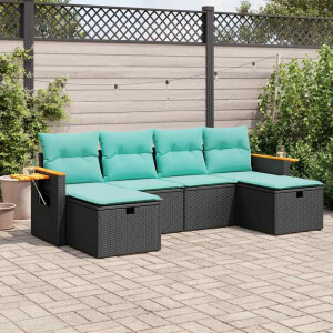 vidaXL 6-delige Loungeset met kussens poly rattan zwart