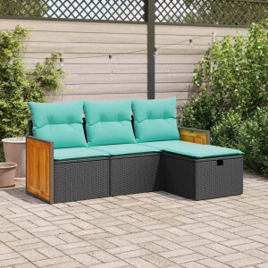 vidaXL 4-delige Loungeset met kussens poly rattan zwart