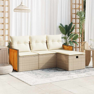 vidaXL 4-delige Loungeset met kussens poly rattan beige