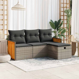 vidaXL 4-delige Loungeset met kussens poly rattan grijs