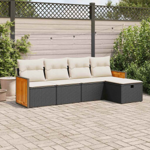 vidaXL 5-delige Loungeset met kussens poly rattan zwart