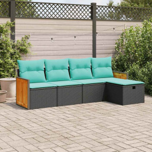 vidaXL 5-delige Loungeset met kussens poly rattan zwart