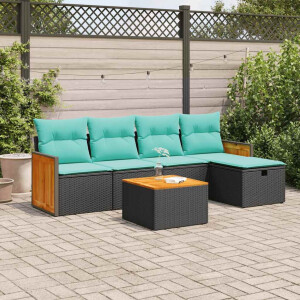 vidaXL 6-delige Loungeset met kussens poly rattan zwart