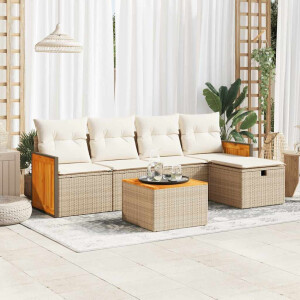vidaXL 6-delige Loungeset met kussens poly rattan beige