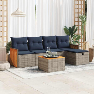 vidaXL 6-delige Loungeset met kussens poly rattan grijs