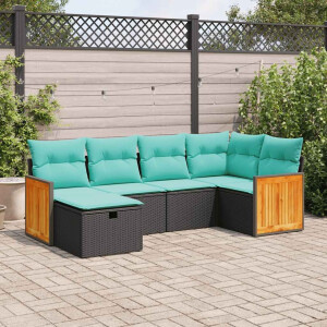 vidaXL 6-delige Loungeset met kussens poly rattan zwart