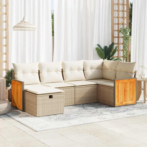vidaXL 6-delige Loungeset met kussens poly rattan beige