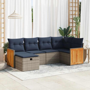 vidaXL 6-delige Loungeset met kussens poly rattan grijs