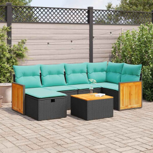 vidaXL 7-delige Loungeset met kussens poly rattan zwart