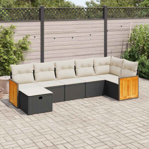 vidaXL 7-delige Loungeset met kussens poly rattan zwart