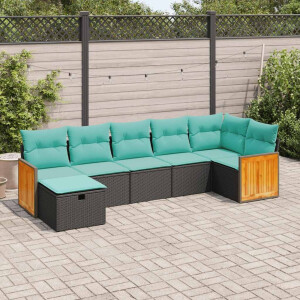 vidaXL 7-delige Loungeset met kussens poly rattan zwart