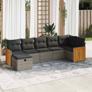 vidaXL 7-delige Loungeset met kussens poly rattan grijs
