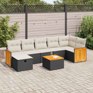 vidaXL 8-delige Loungeset met kussens poly rattan zwart