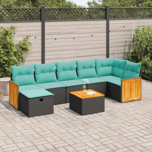 vidaXL 8-delige Loungeset met kussens poly rattan zwart
