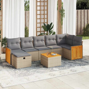 vidaXL 8-delige Loungeset met kussens poly rattan beige