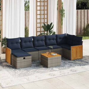 vidaXL 8-delige Loungeset met kussens poly rattan grijs