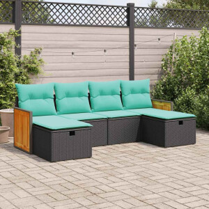 vidaXL 6-delige Loungeset met kussens poly rattan zwart