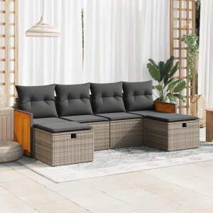 vidaXL 6-delige Loungeset met kussens poly rattan grijs