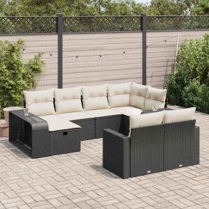 vidaXL 10-delige Loungeset met kussens poly rattan zwart