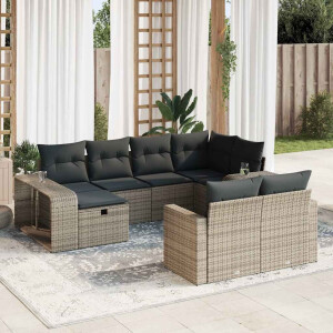 vidaXL 10-delige Loungeset met kussens poly rattan grijs