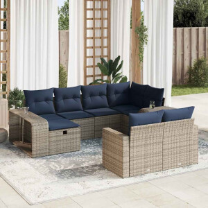 vidaXL 10-delige Loungeset met kussens poly rattan grijs