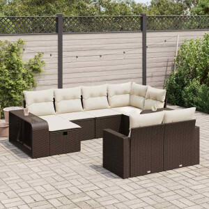 vidaXL 10-delige Loungeset met kussens poly rattan bruin