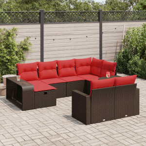 vidaXL 10-delige Loungeset met kussens poly rattan bruin