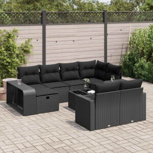 vidaXL 11-delige Loungeset met kussens poly rattan zwart
