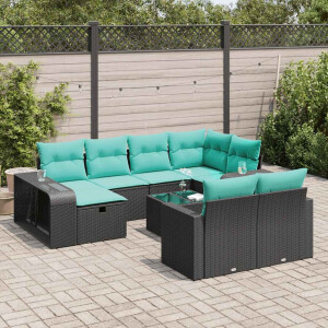 vidaXL 11-delige Loungeset met kussens poly rattan zwart