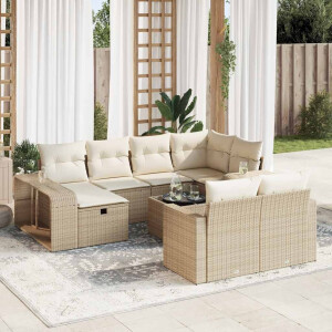 vidaXL 11-delige Tuinset met kussens poly rattan beige