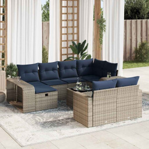 vidaXL 11-delige Loungeset met kussens poly rattan grijs