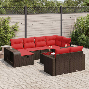 vidaXL 11-delige Loungeset met kussens poly rattan bruin