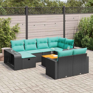 vidaXL 11-delige Loungeset met kussens poly rattan zwart