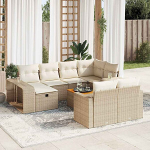 vidaXL 11-delige Tuinset met kussens poly rattan beige