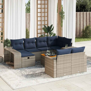 vidaXL 11-delige Loungeset met kussens poly rattan grijs
