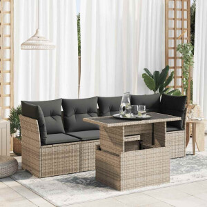 vidaXL 5-delige Loungeset met kussens poly rattan grijs