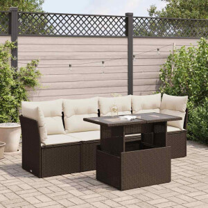 vidaXL 5-delige Loungeset met kussens poly rattan bruin