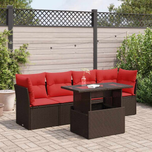 vidaXL 5-delige Loungeset met kussens poly rattan acacia bruin
