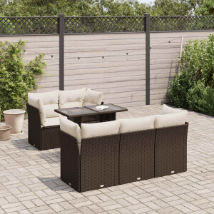 vidaXL 6-delige Loungeset met kussens poly rattan bruin