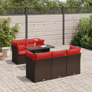 vidaXL 6-delige Loungeset met kussens poly rattan acacia bruin