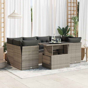 vidaXL 7-delige Loungeset met kussens poly rattan grijs