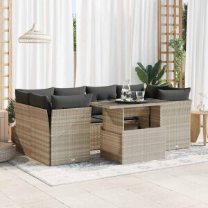 vidaXL 7-delige Loungeset met kussens poly rattan lichtgrijs