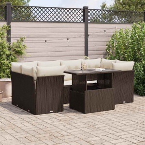 vidaXL 7-delige Loungeset met kussens poly rattan bruin