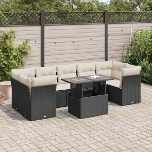 vidaXL 8-delige Loungeset met kussens poly rattan zwart